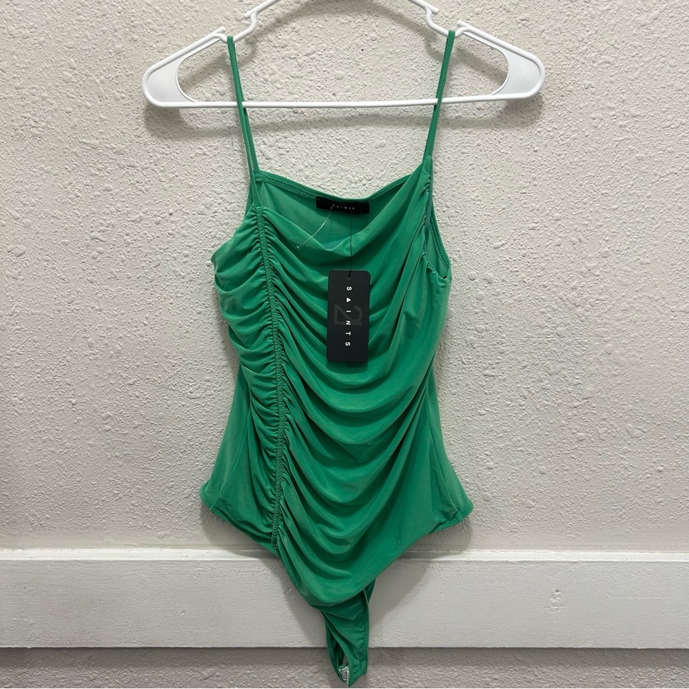 21 Saints Green Ruched Sleeveless Bodysuit NWT M
